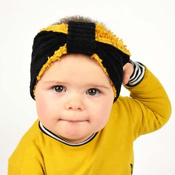 Winter haarband zwart rib met okergeel
