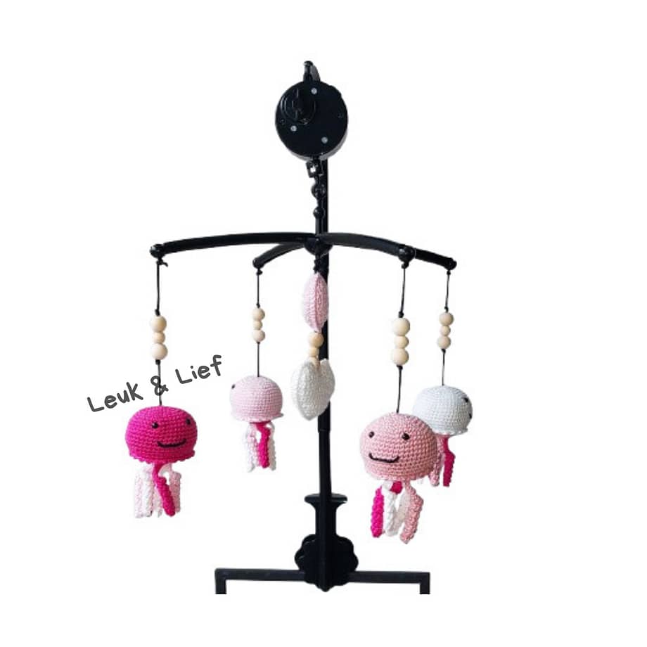 Muziekmobiel Zwart Octopus Roze tinten